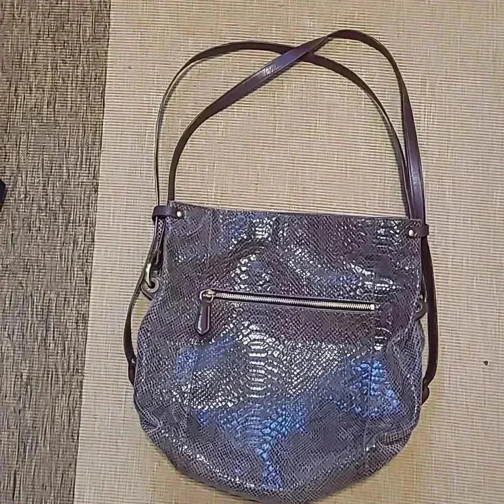 ORYANY Dark Brown Crocs  Embossed Patent Leather Shoulder Bag